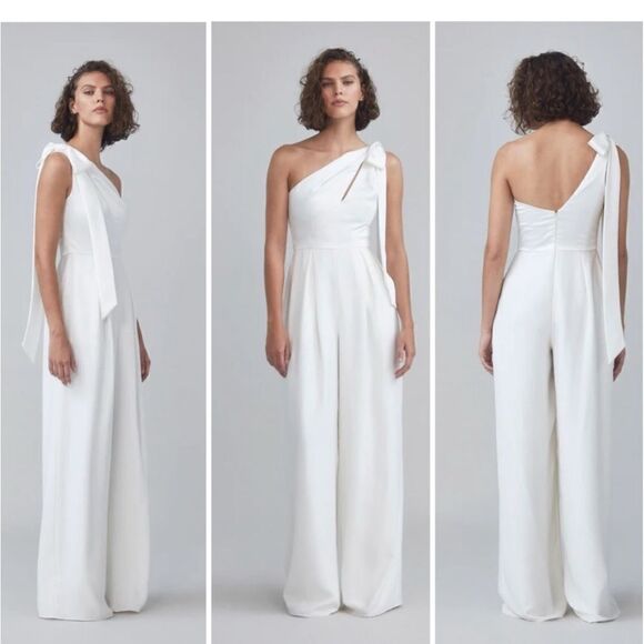 AMSALE Lottie LW194 One-shoulder Jumpsuit Ivory size 8 NEW $550 - Picture 5 of 10